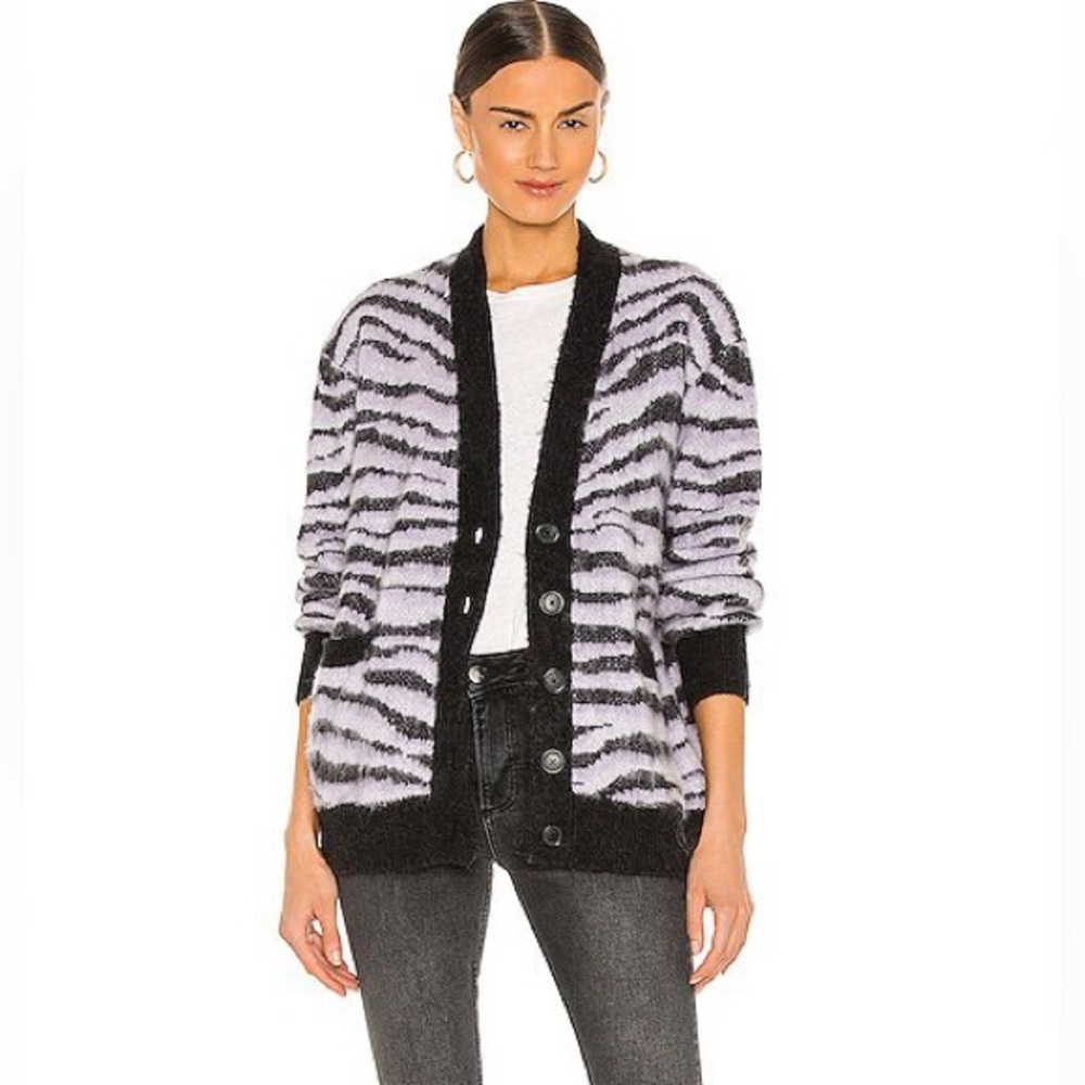 NWT 💜Re/Done 90s Oversized Cardigan purple tiger print